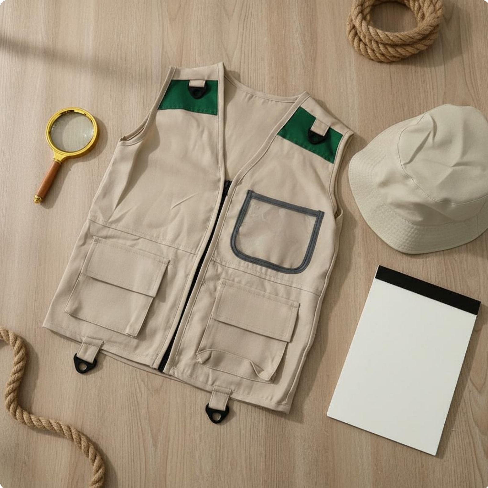 Outdoor Adventure Kids Party - Kinder-Entdecker-Weste & Hut-Set mit mehreren Taschen,