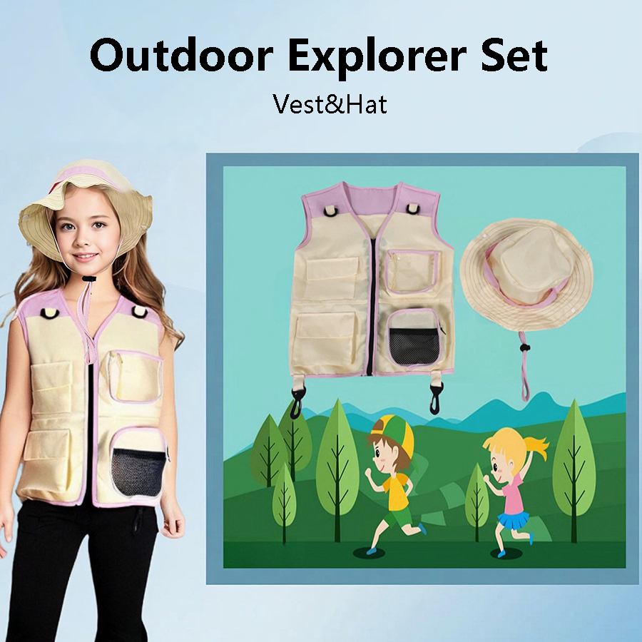 Outdoor Adventure Kids Party - Kinder Explorer Weste Hut Anzug Outdoor-Abenteuer