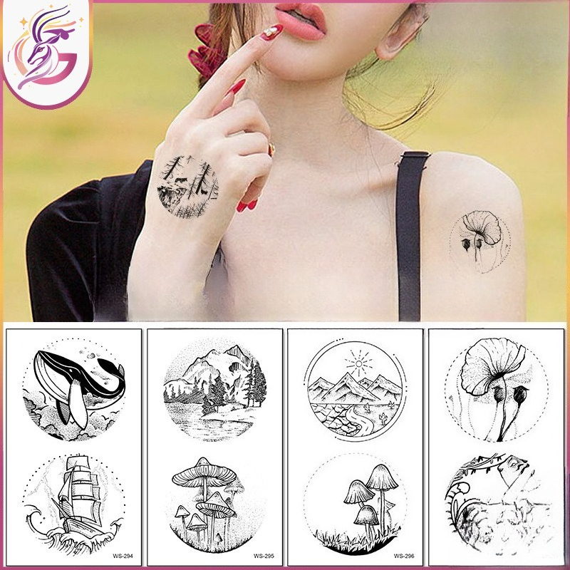 Outdoor Adventure Kids Party - Kreative Kinder-Tattoo-Aufkleber, Schwarz, Weiß, Waldwal, wasserdicht,