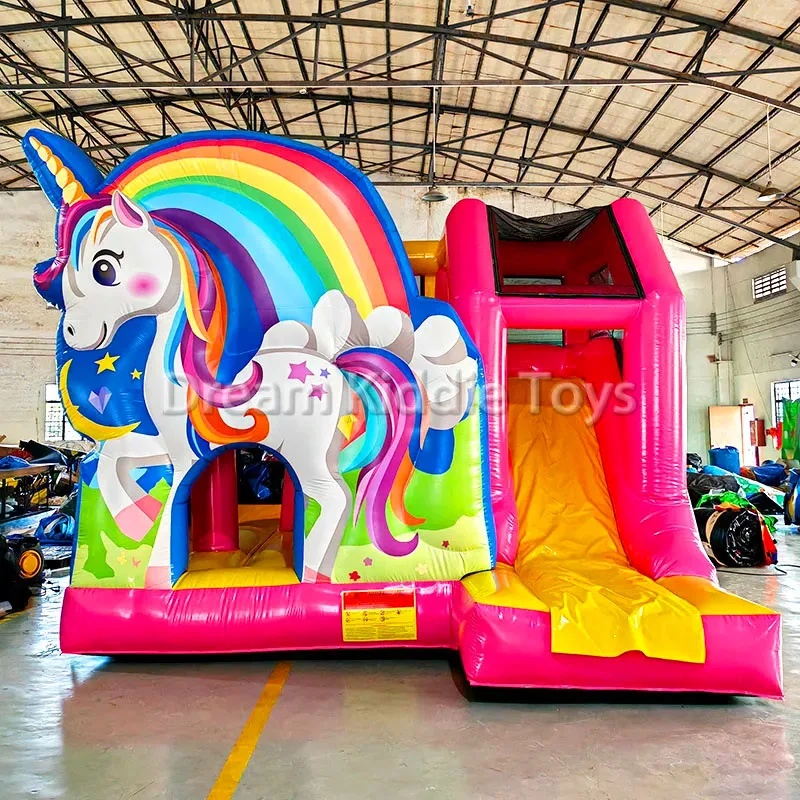 Outdoor Adventure Kids Party - Einhorn-Regenbogen PVC Aufblasbare Hüpfburg Kinder-Outdoor-Trampolinpark Rutsche-Kombi