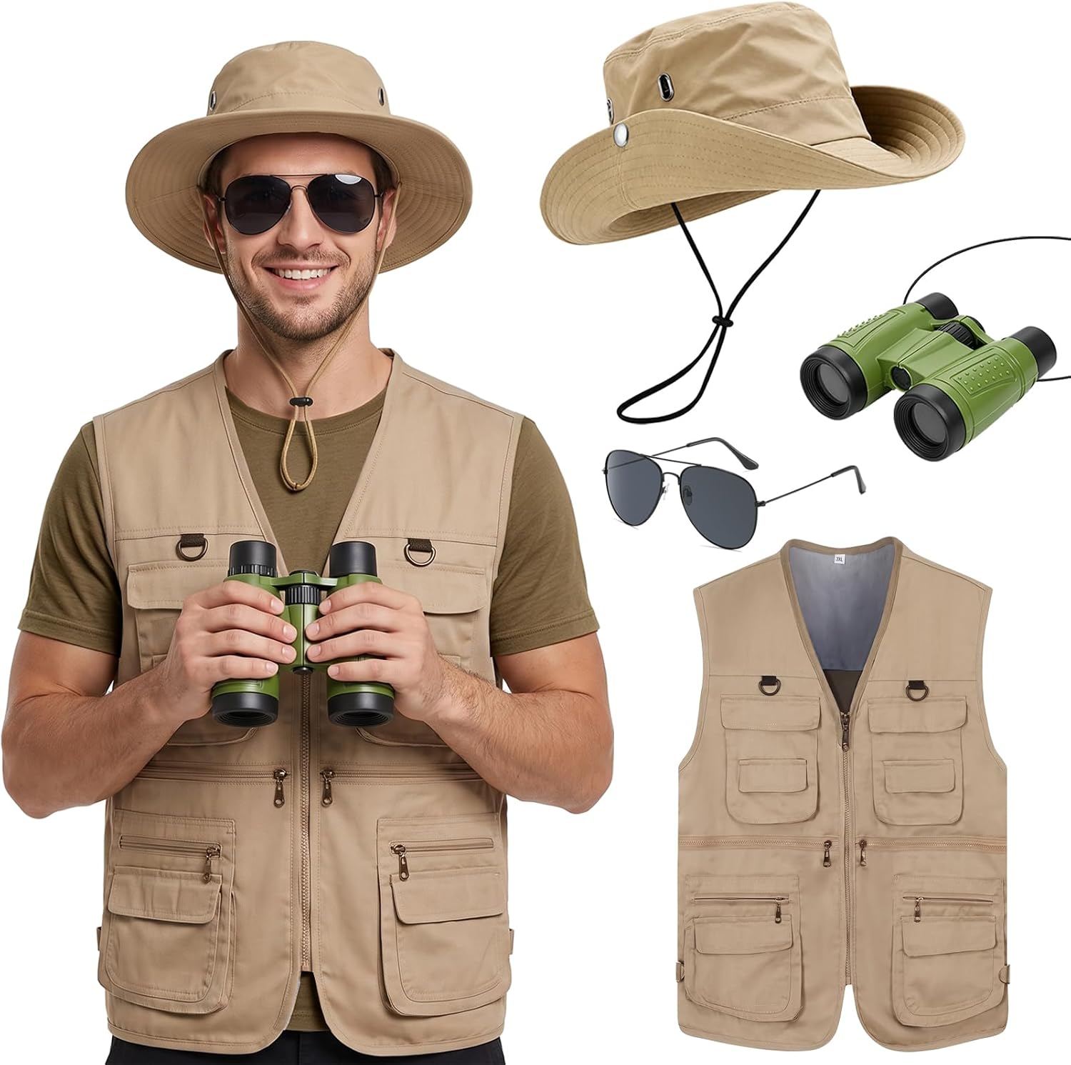 Zoo Outdoor Adventure Set - 4-teiliges Safari-Kostüm-Set für Herren, Outdoor-Abenteuer-Outfit mit